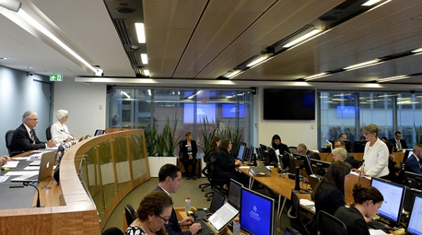 From right to left: Counsel Assisting Gail Furness addressing The Hon. Justice Peter McClellan and Justice Jennifer Coate