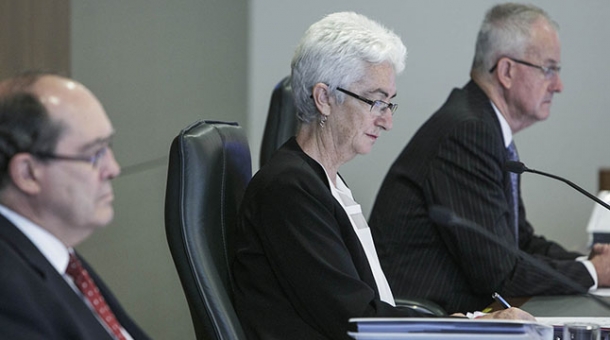 From left to right: Commissioner Andrew Murray, Justice Jennifer Coate and Commissioner Bob Atkinson AO APM
