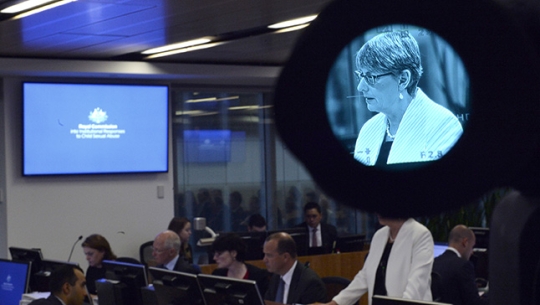 Counsel Assisting, Gail Furness SC seen through the lens of a video camera during a public hearing