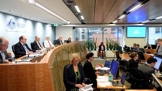 YMCA public hearing with a full bench of commissioners facing the audience
