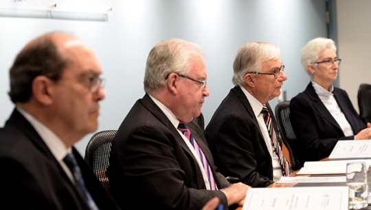 From left to right: Commissioner Andrew Murray, Commissioner Robert Fitzgerald AM, The Hon Justice Peter McClellan and Justice Jennifer Coate