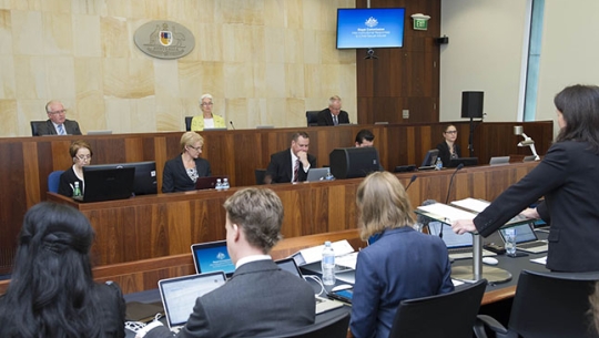 From left to right: Commissioner Robert Fitzgerald AM, Justice Jennifer Coate and Commissioner Bob Atkinson AO APM
